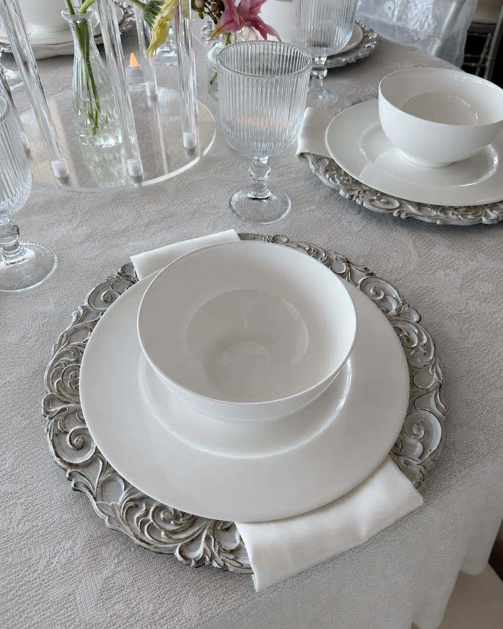 Ivory lace table set for six width=
